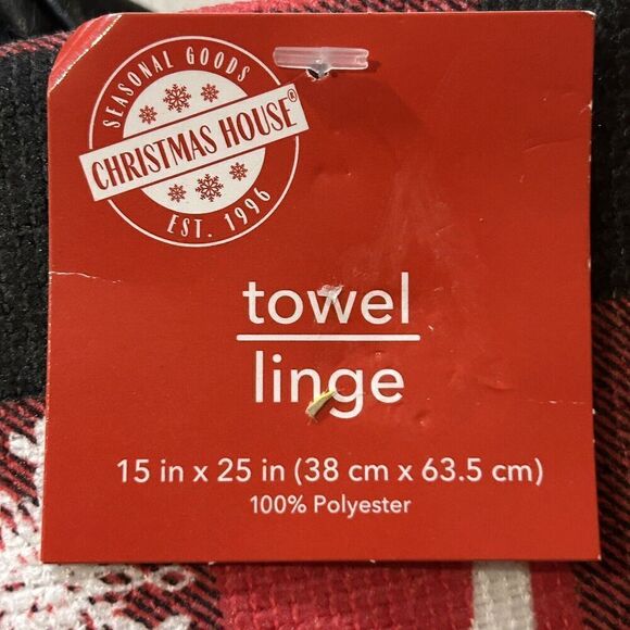 Christmas House Deck The Halls Kitchen Hand Dish Towels 15" x 25" Plaid NWT - Picture 3 of 4